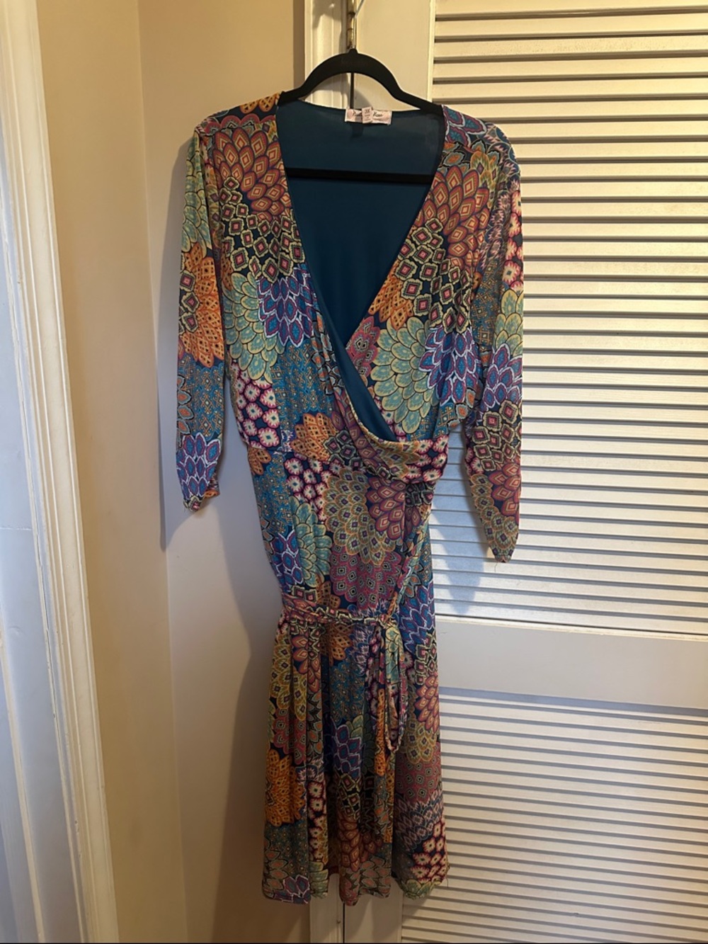 Teal Multi-Color Wrap Midi Dress